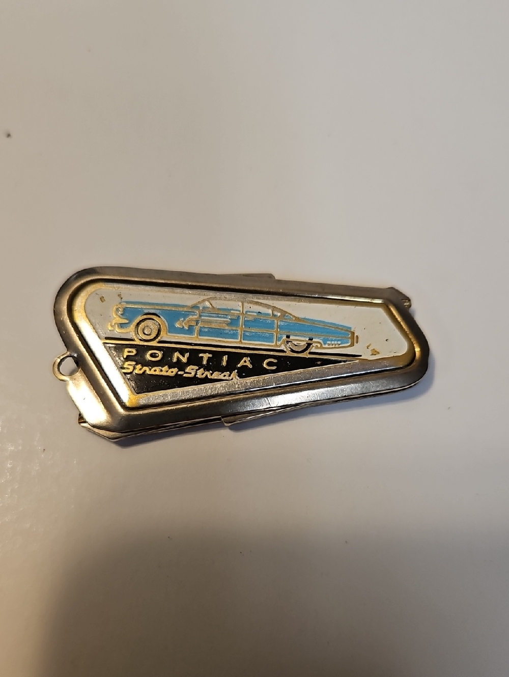 Pontiac Strato-Streak Vintage Enamel Folding, Jack knife style key.